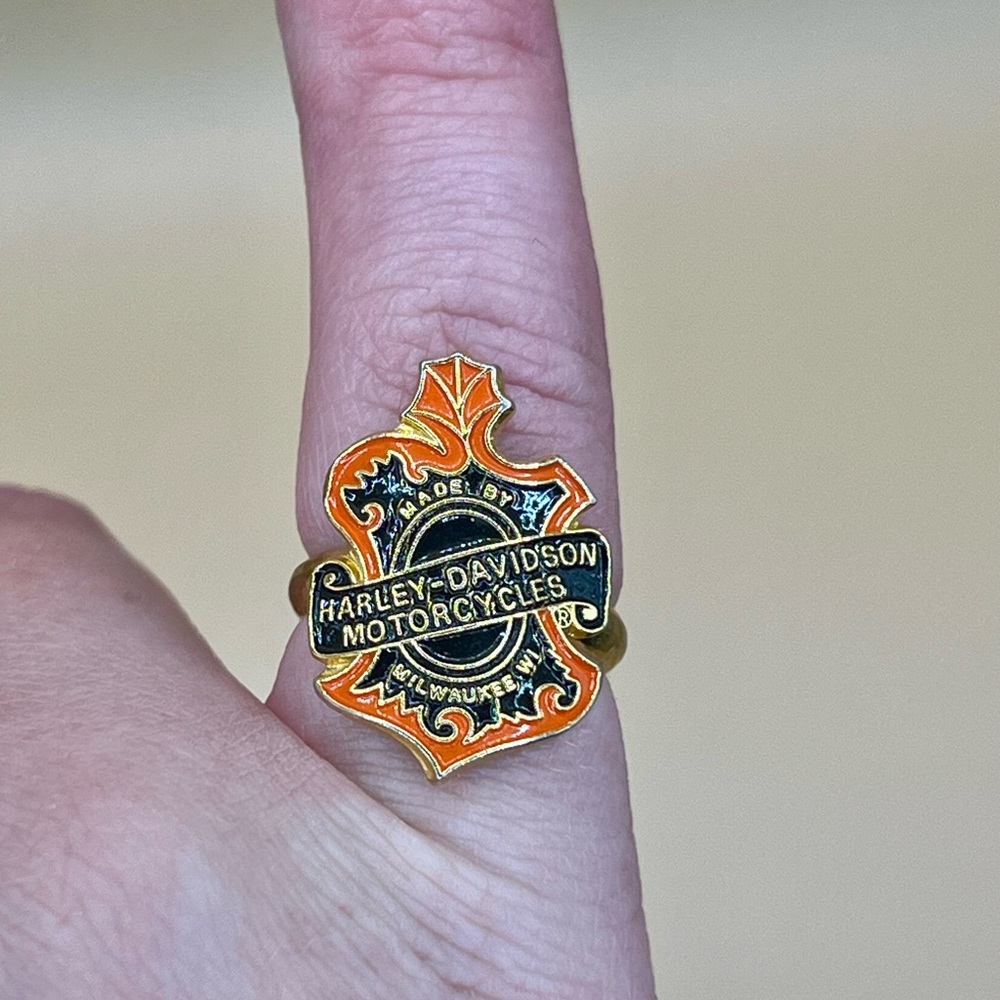 Harley-Davidson Black and Orange Emblem Pinky Ring